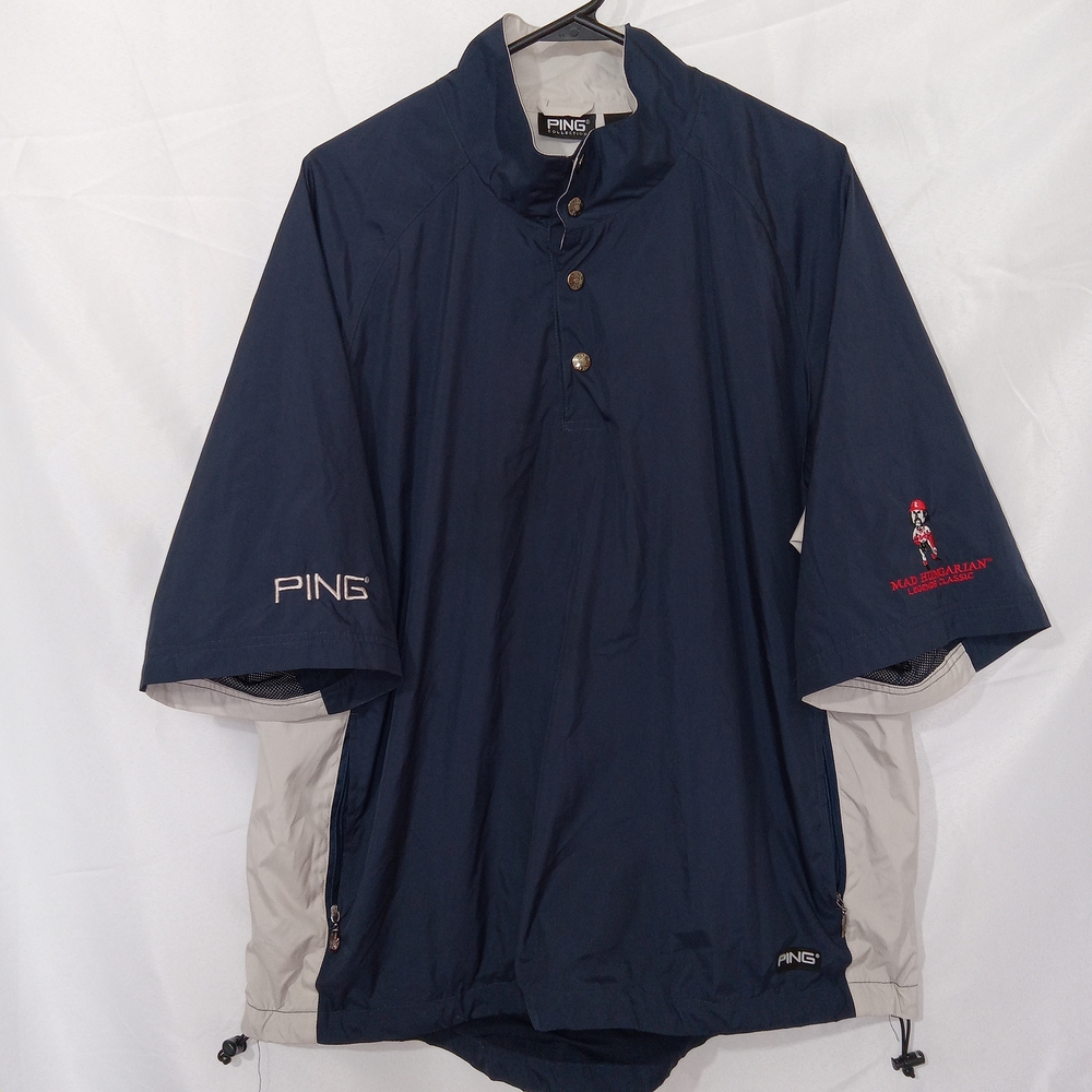 Ping Windbreaker Pullover 1/2 Snap Up Jacket Short Sleeve Men's Navy L Golf